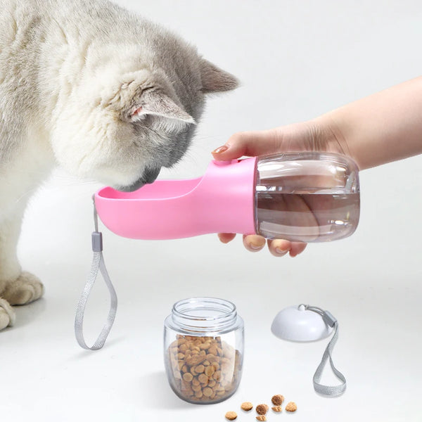 Botella de agua con dispensador portátil de comida para mascotas